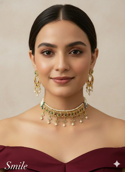 Ruby Green Gold Polki Choker Jewellery Smile Set