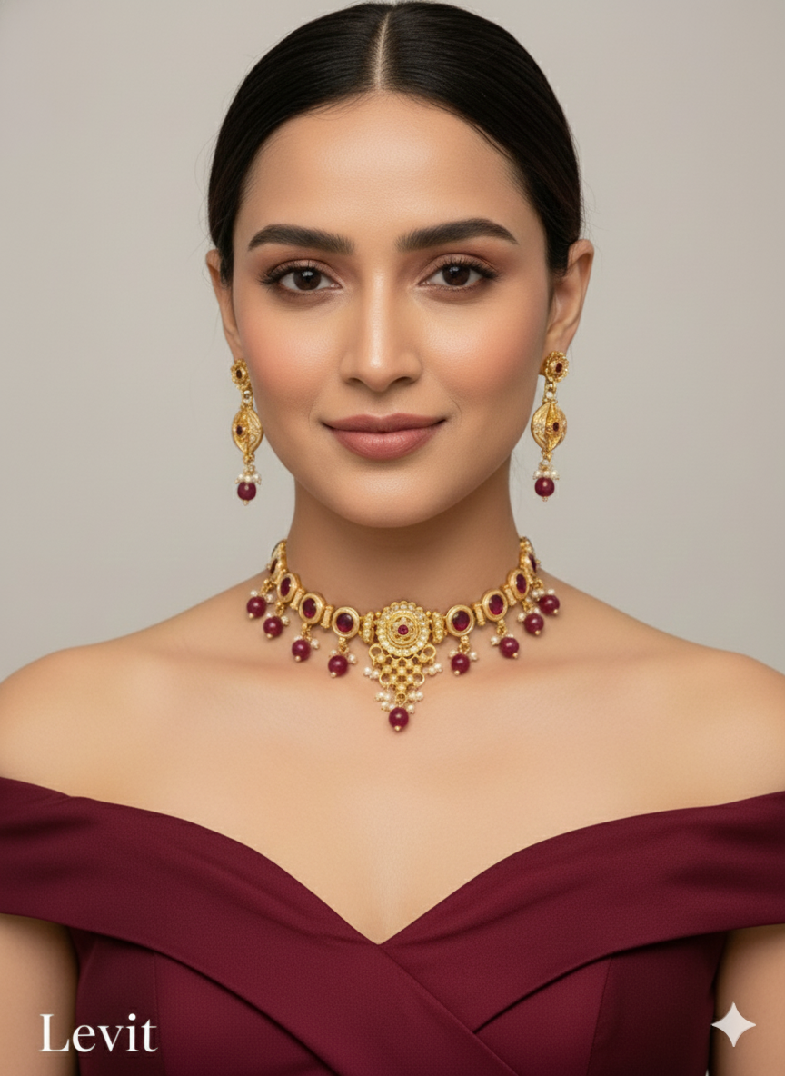Gold polki Choker Jewellery Levit Set