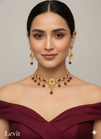 Gold polki Choker Jewellery Levit Set