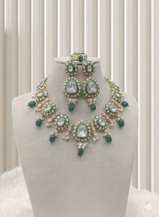 Gold Green Kundan Necklace Jewellery Dimpy Set