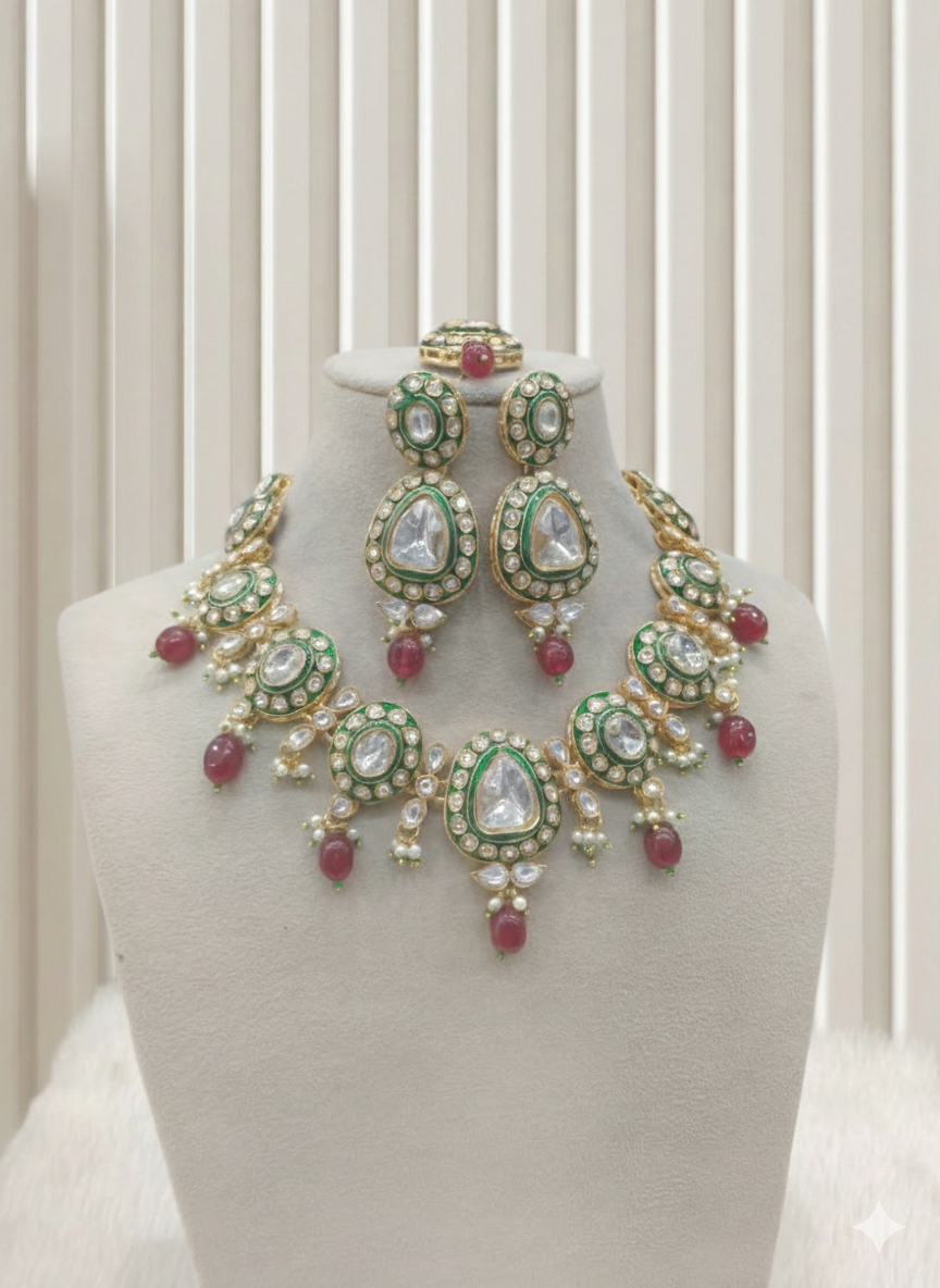 Gold Ruby Kundan Necklace Jewellery Dimpy Set