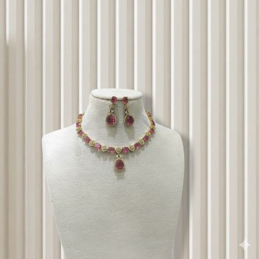 Antique Ruby American Diamond Ad Necklace Jasika Sets