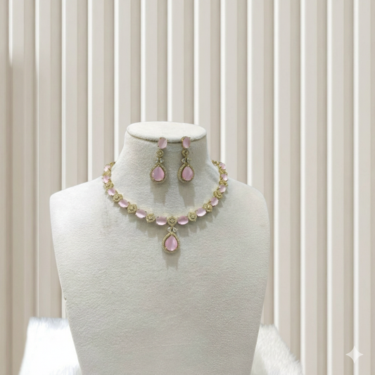 Antique Pink American Diamond Ad Necklace Jasika Sets