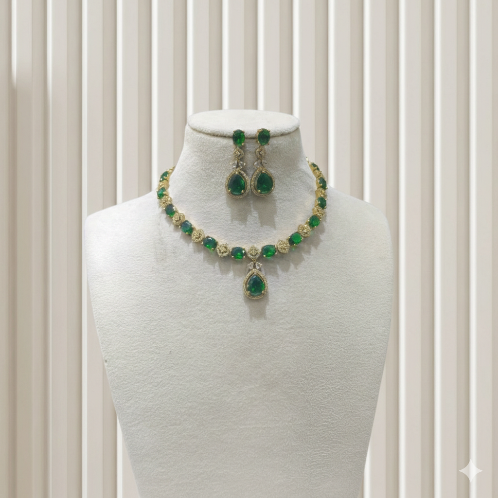 Antique Green American Diamond Ad Necklace Jasika Sets