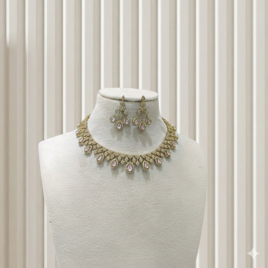 Antique Pink American Diamond Ad Necklace Devin Sets