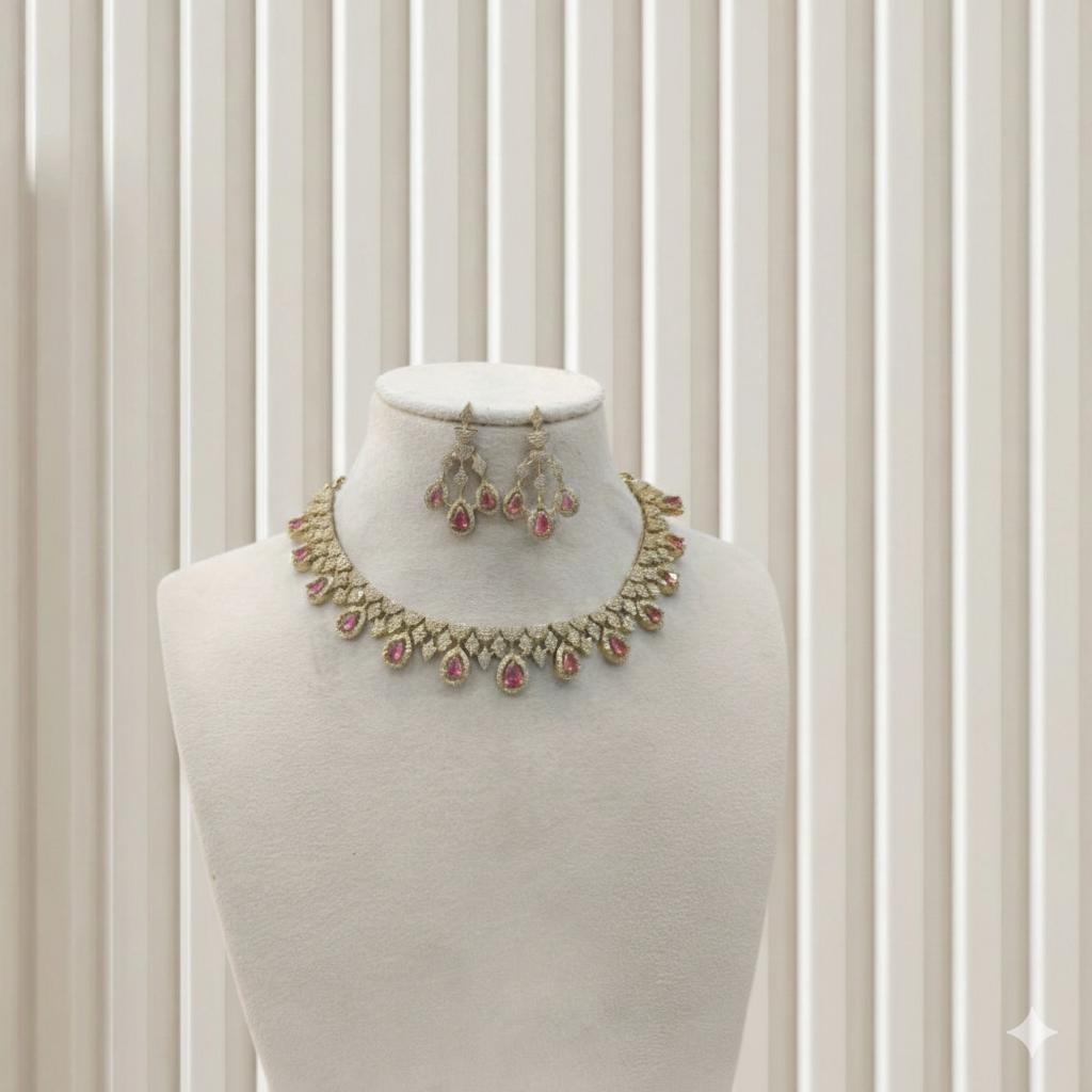 Antique Ruby American Diamond Ad Necklace Devin Sets