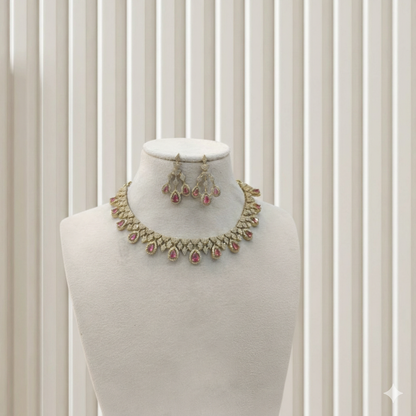 Antique Ruby American Diamond Ad Necklace Devin Sets