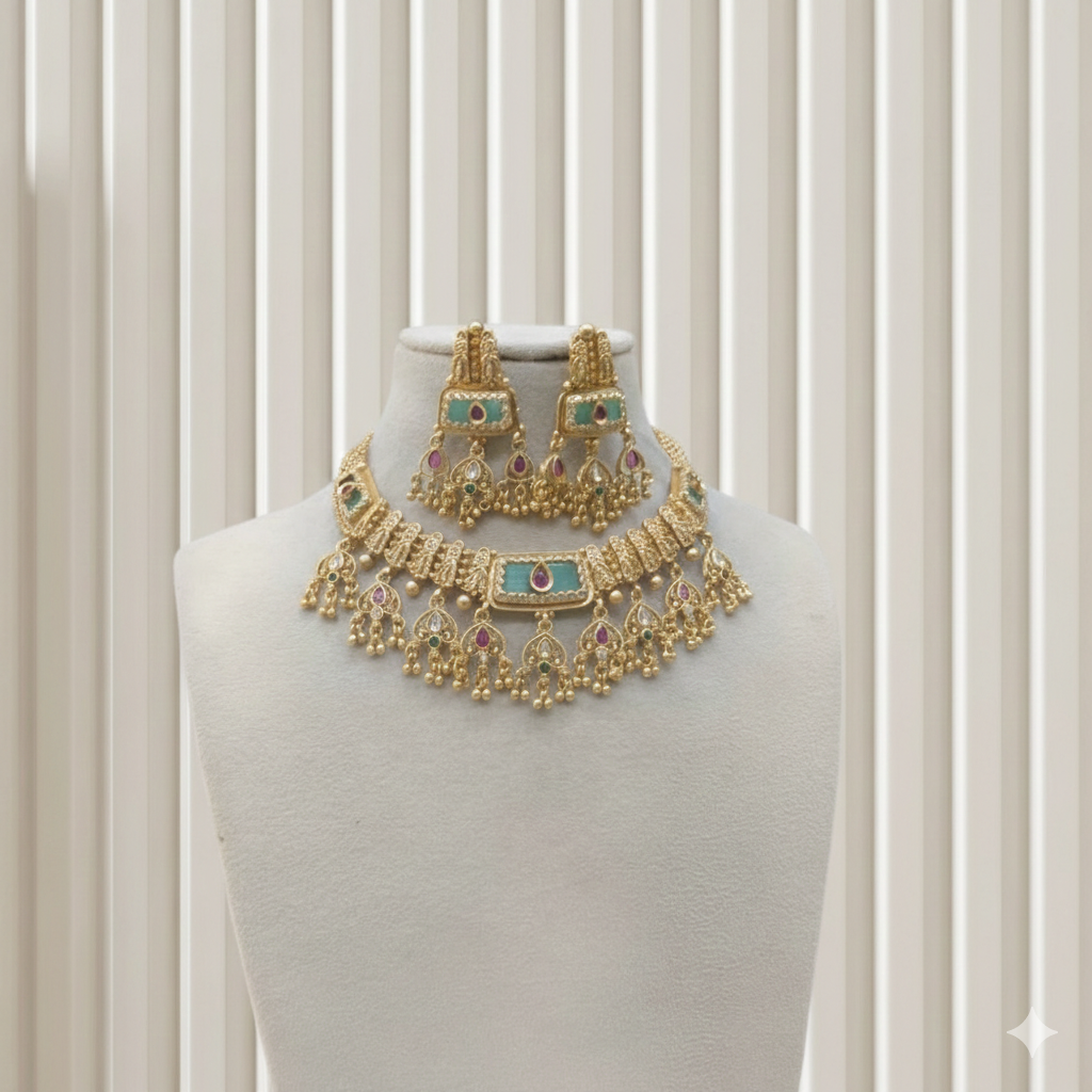 Gold Polki Necklace Jewellery Mintin Sets
