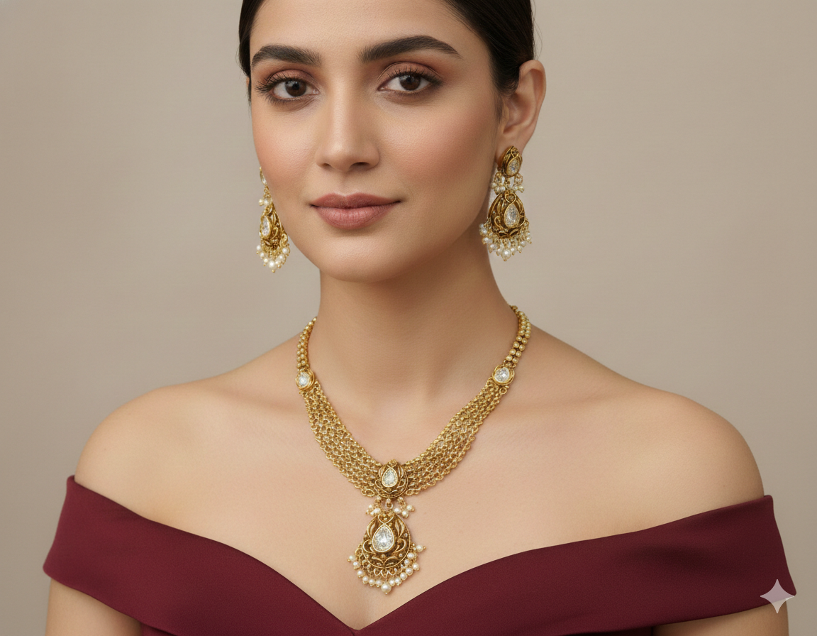 Gold Polki Necklace Jewellery Amiri Sets