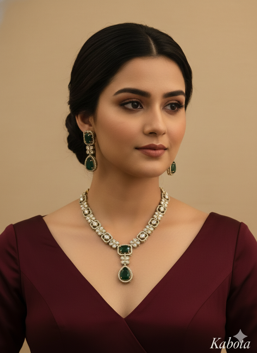 Black Gold Moissanite Kundan Necklace Jewellery Kabota Set