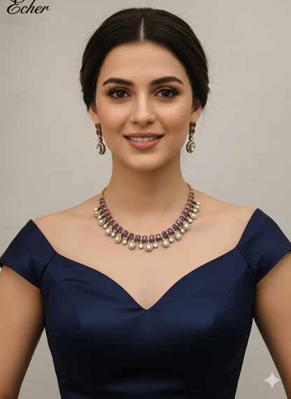Ruby Gold Moissanite Kundan Necklace Jewellery Echer Set