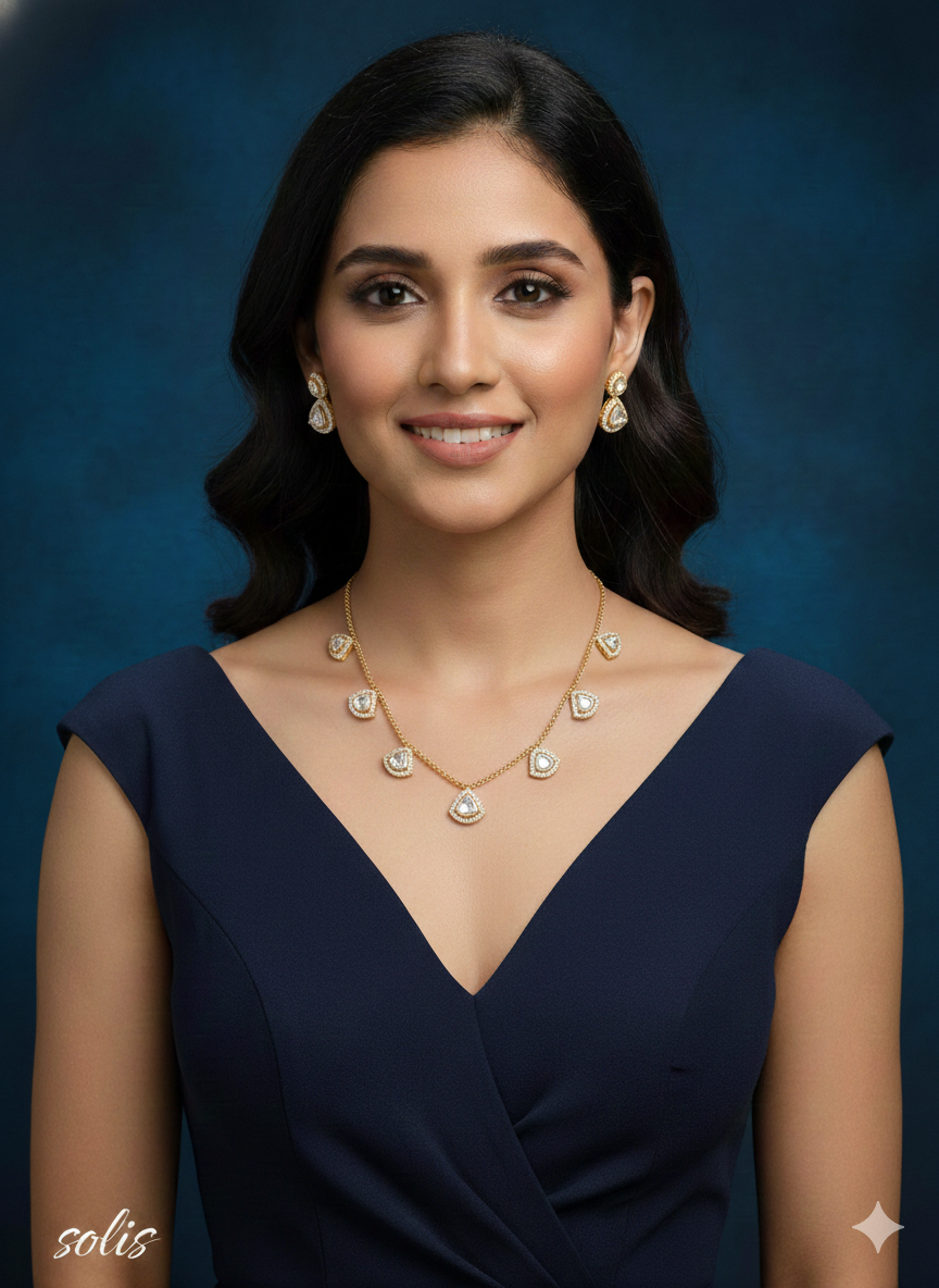 Gold Moissanite Kundan Necklace Jewellery Solis Set