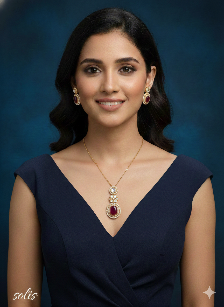 Maroon Gold Moissanite Kundan Necklace Jewellery Solis Chain Set