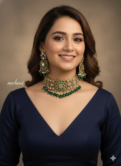 Green Moissanite Kundan Choker Jewellery Shweta Set