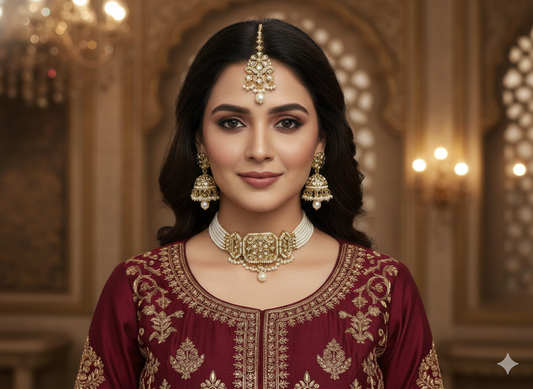 Gold White Kundan Choker Jewellery Jai Set