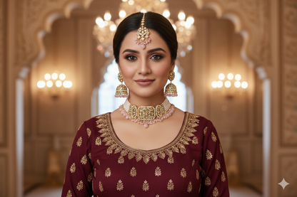 Gold Pink Kundan Choker Jewellery Jai Set