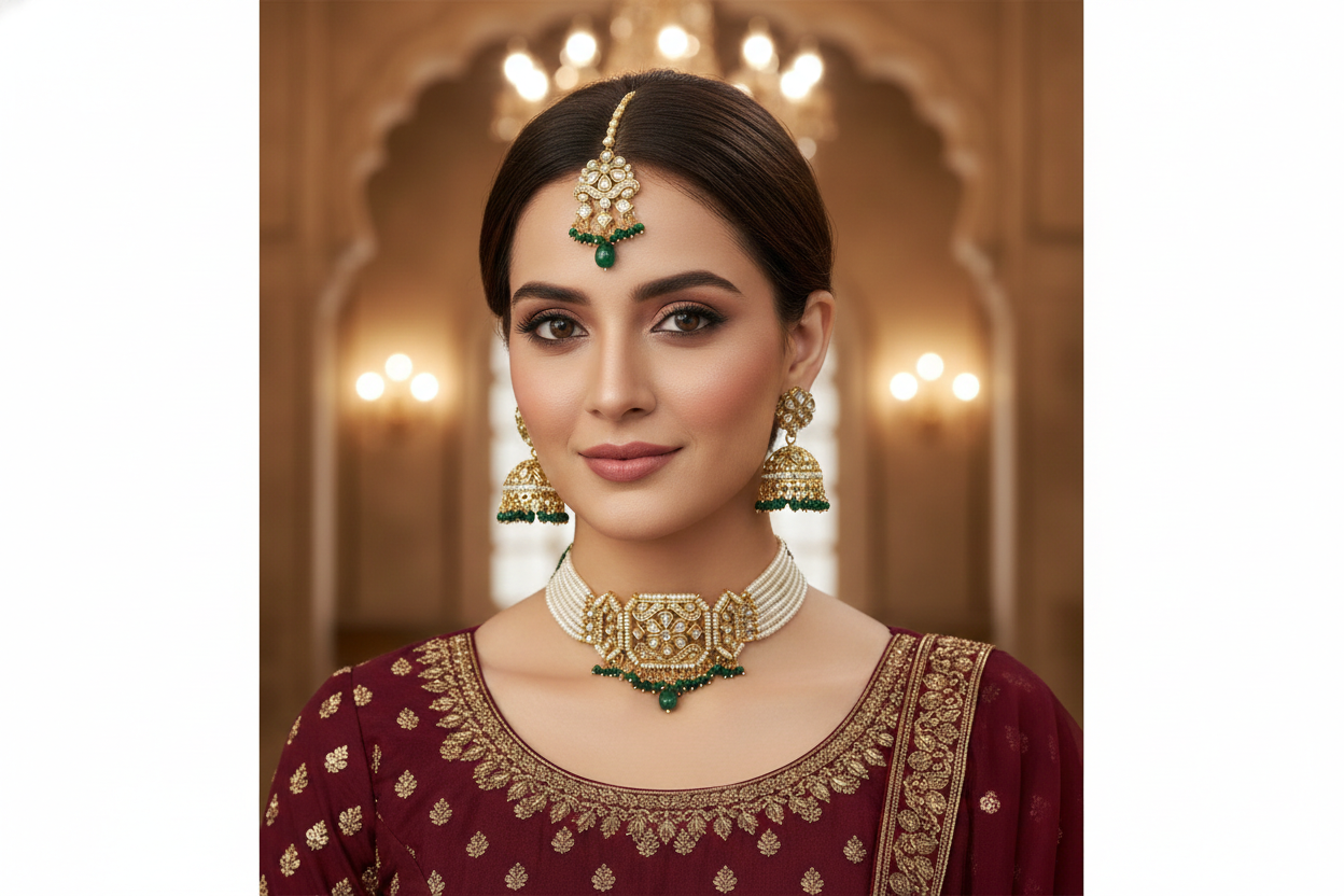 Gold Green Kundan Choker Jewellery Jai Set