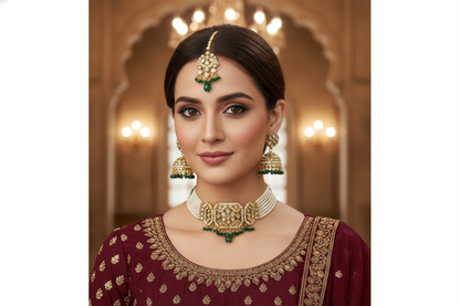 Gold Green Kundan Choker Jewellery Jai Set