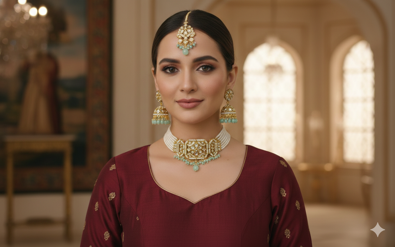 Gold Mint Kundan Choker Jewellery Jai Set