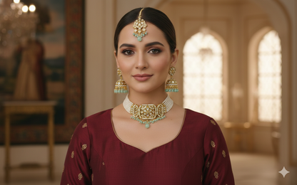 Gold Mint Kundan Choker Jewellery Jai Set