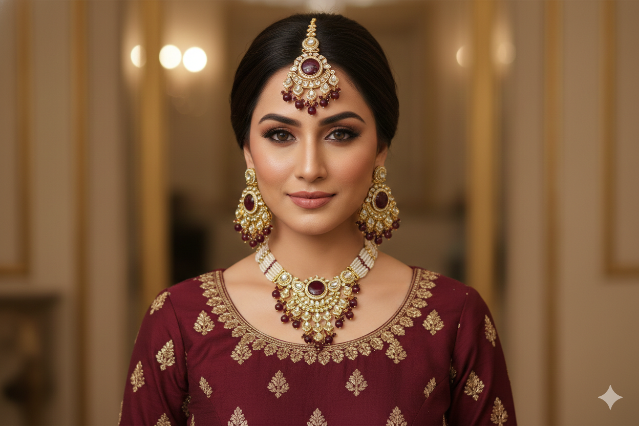 Gold Maroon Kundan Nacklace Ekta sets