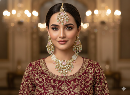 Gold Mint Pink Kundan Nacklace Ekta sets