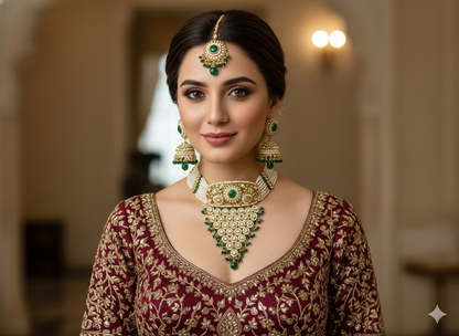 Green Kundan waterfall Choker Jewellery Lohit Set