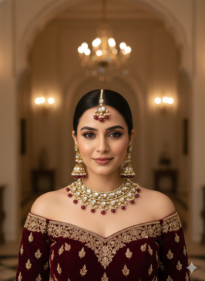 Gold Maroon Kundan Nacklace Adira sets