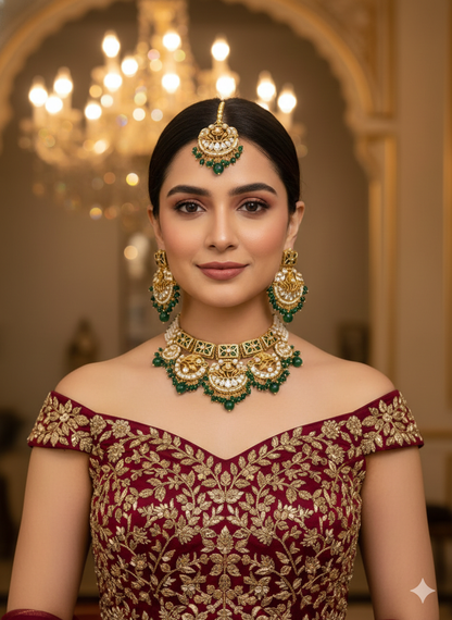 Gold Green Kundan Nacklace Damini sets