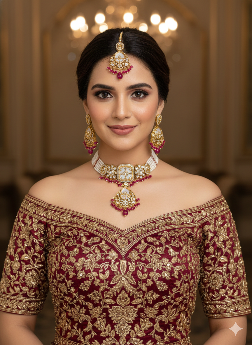 Gold Majenta Kundan Choker Jewellery Aanya Sets