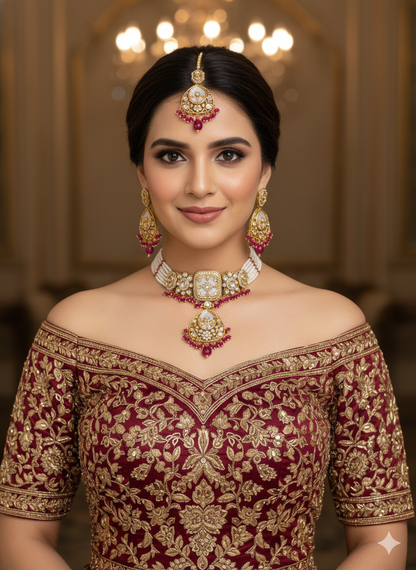 Gold Majenta Kundan Choker Jewellery Aanya Sets