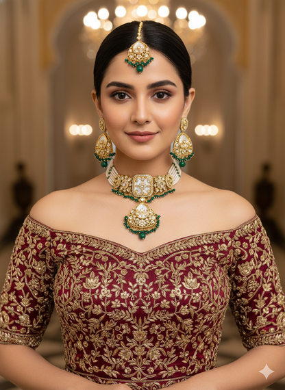 Gold Green Kundan Choker Jewellery Aanya Sets