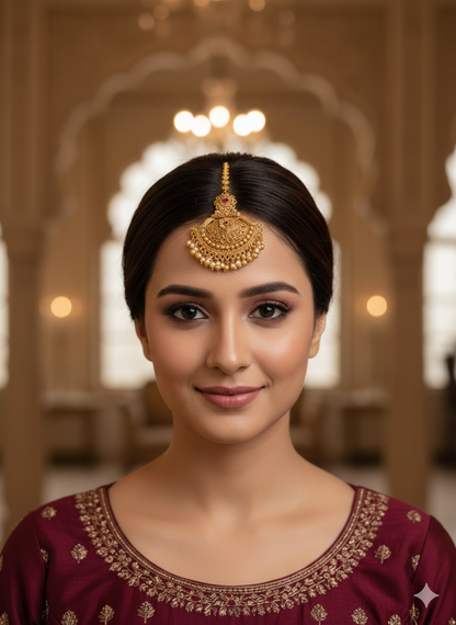 Gold polki Antique Gold Tikka Jewellery Headpiece Set