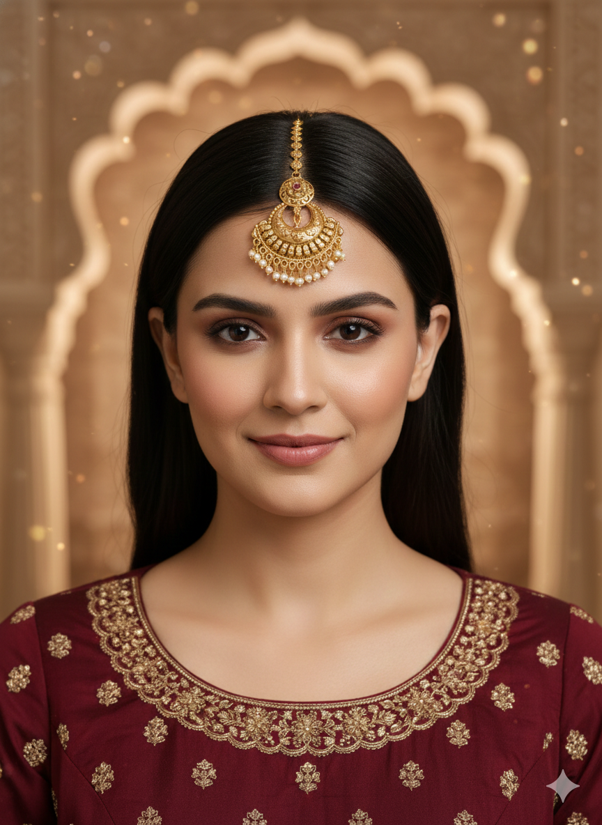 Gold polki Antique Gold Tikka Jewellery Headpiece Set