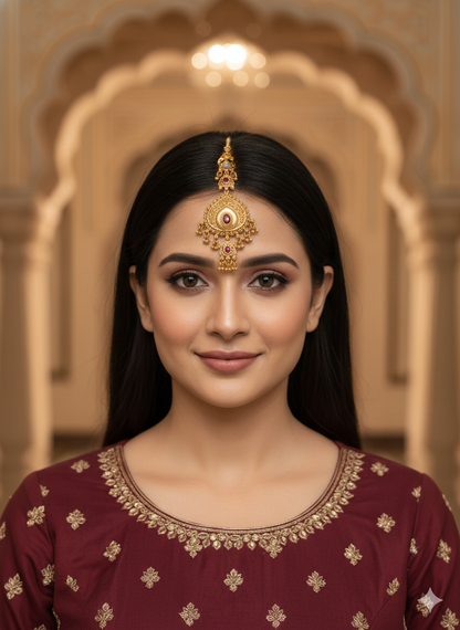 Gold polki Antique Gold Tikka Jewellery Headpiece Set