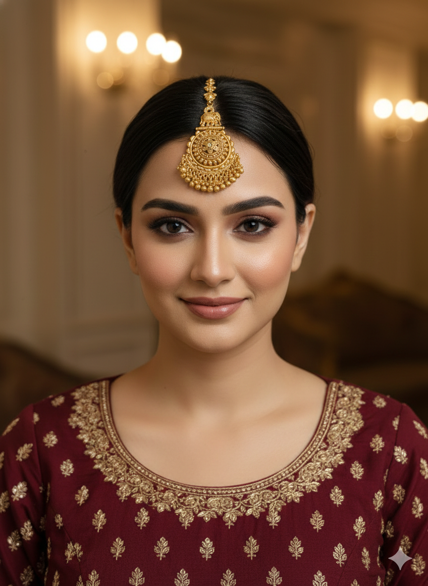 Gold polki Antique Gold Tikka Jewellery Headpiece Set