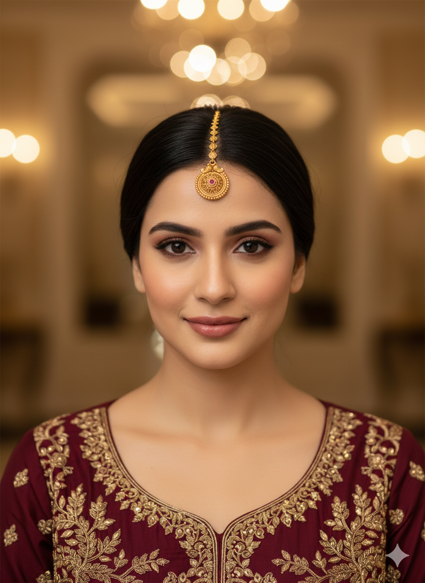 Gold polki Antique Gold Tikka Jewellery Headpiece Set