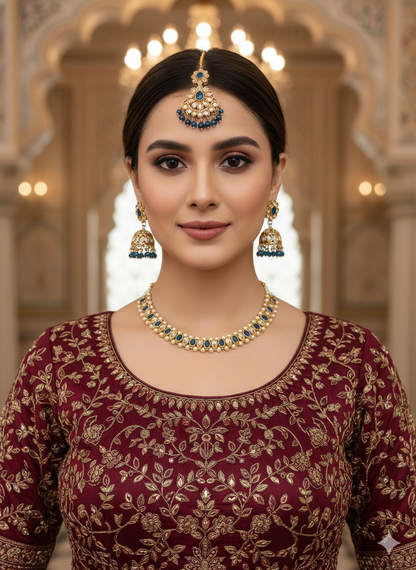 Antique Gold Blue Necklace Jewellery Jagjeet Bollywood sets