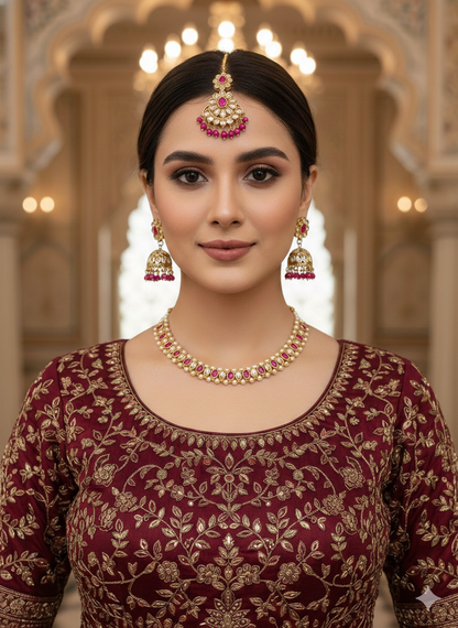 Antique Gold Majenta Necklace Jewellery Jagjeet Bollywood sets