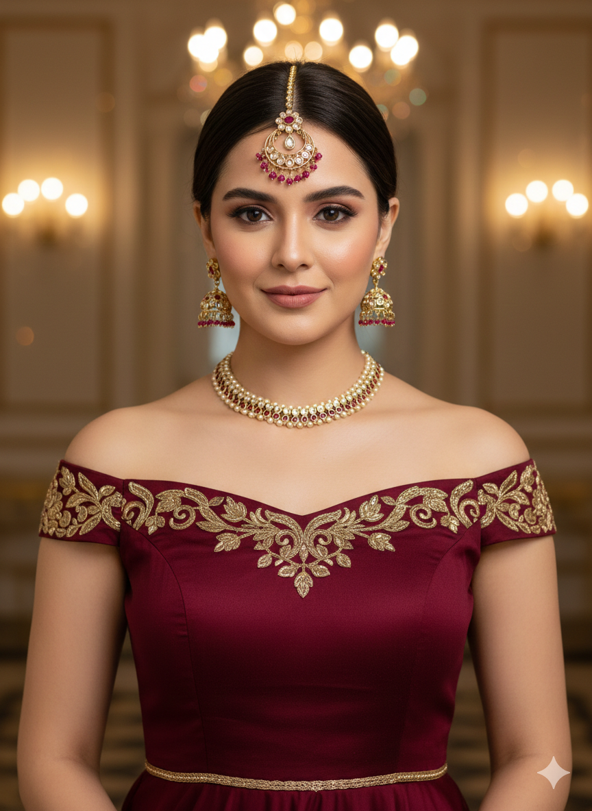 Antique Gold Majenta Necklace Jewellery Jagjeet Bollywood sets