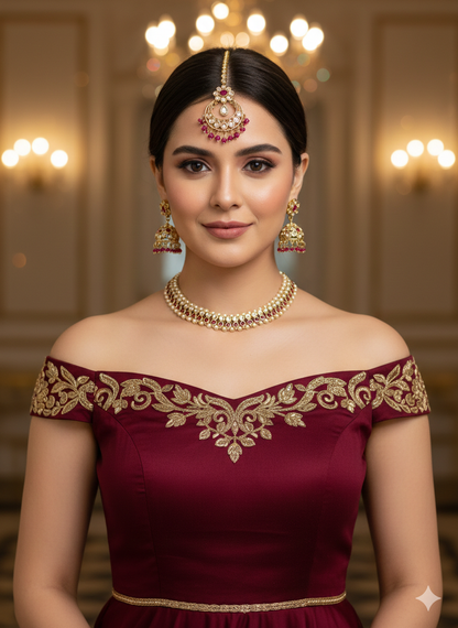Antique Gold Majenta Necklace Jewellery Jagjeet Bollywood sets