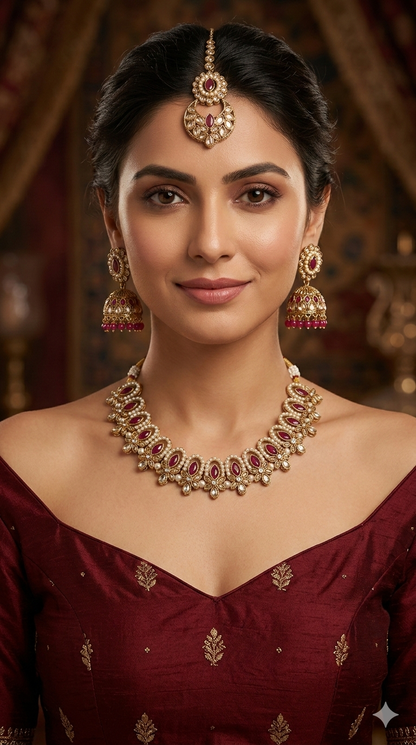 Antique Gold Maroon Necklace Jewellery Risha Bollywood sets