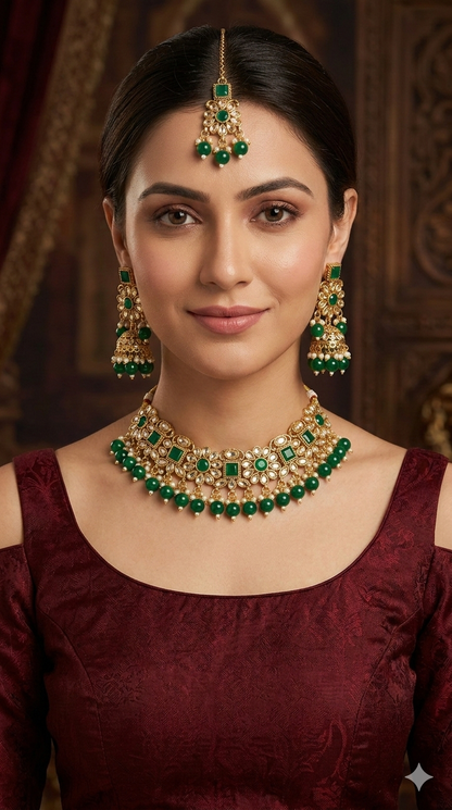 Antique Gold Green Necklace Jewellery Kitty Bollywood  sets