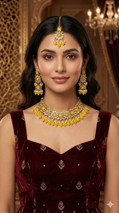 Antique Gold Yellow Necklace Jewellery Kitty Bollywood sets