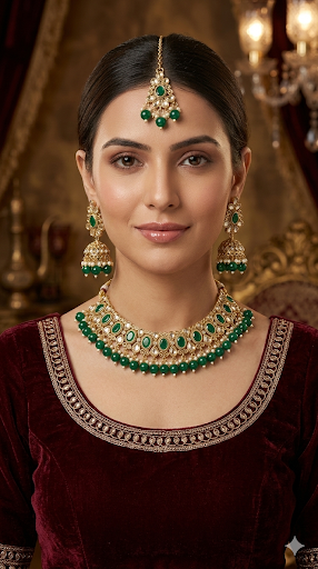 Antique Gold Green Necklace Jewellery Kitty Bollywood sets