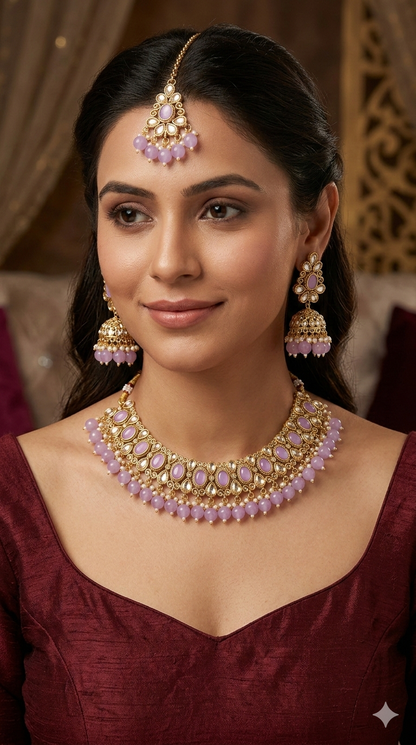 Antique Gold Lavender Necklace Jewellery Kitty Bollywood sets