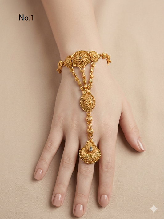 Hand Bracelets Gold Bridal Pair Finger Ring Panja Jewellery