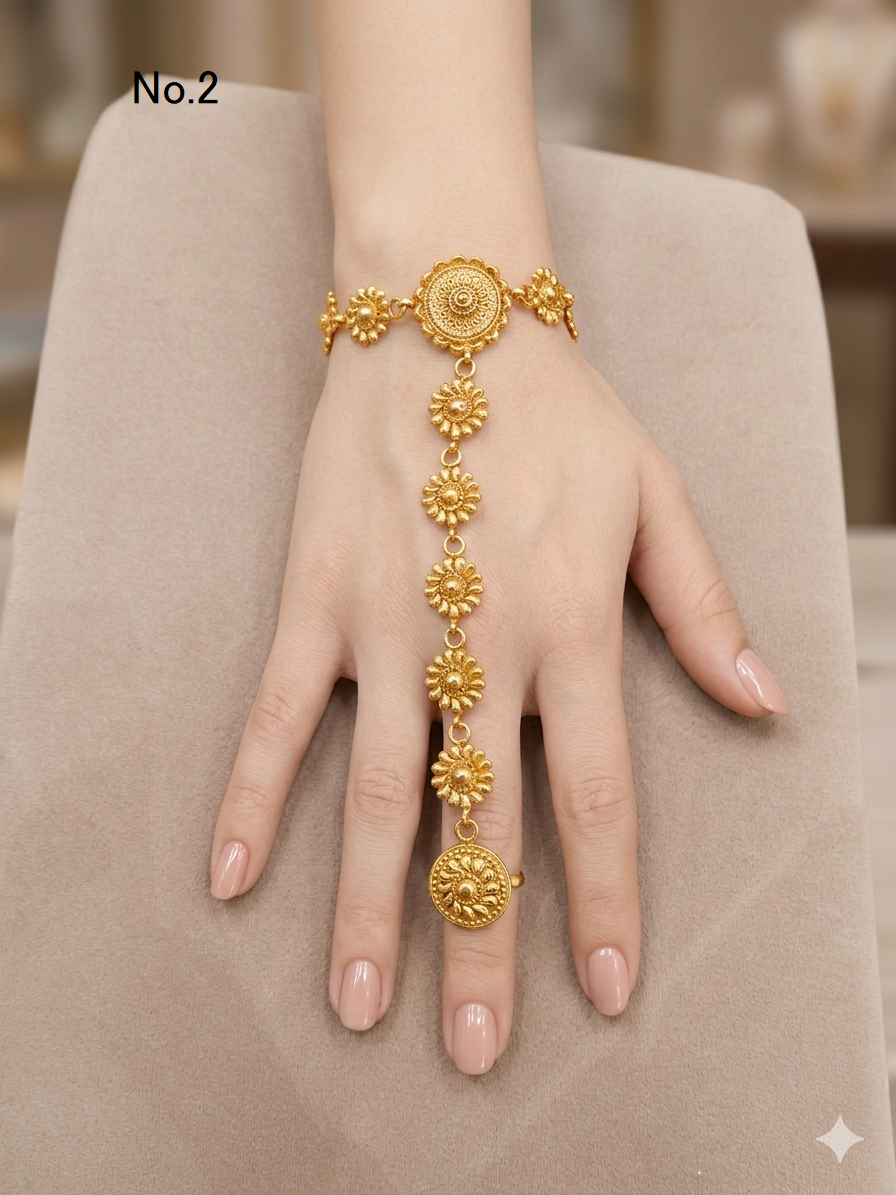 Hand Bracelets Gold Bridal Pair Finger Ring Panja Jewellery