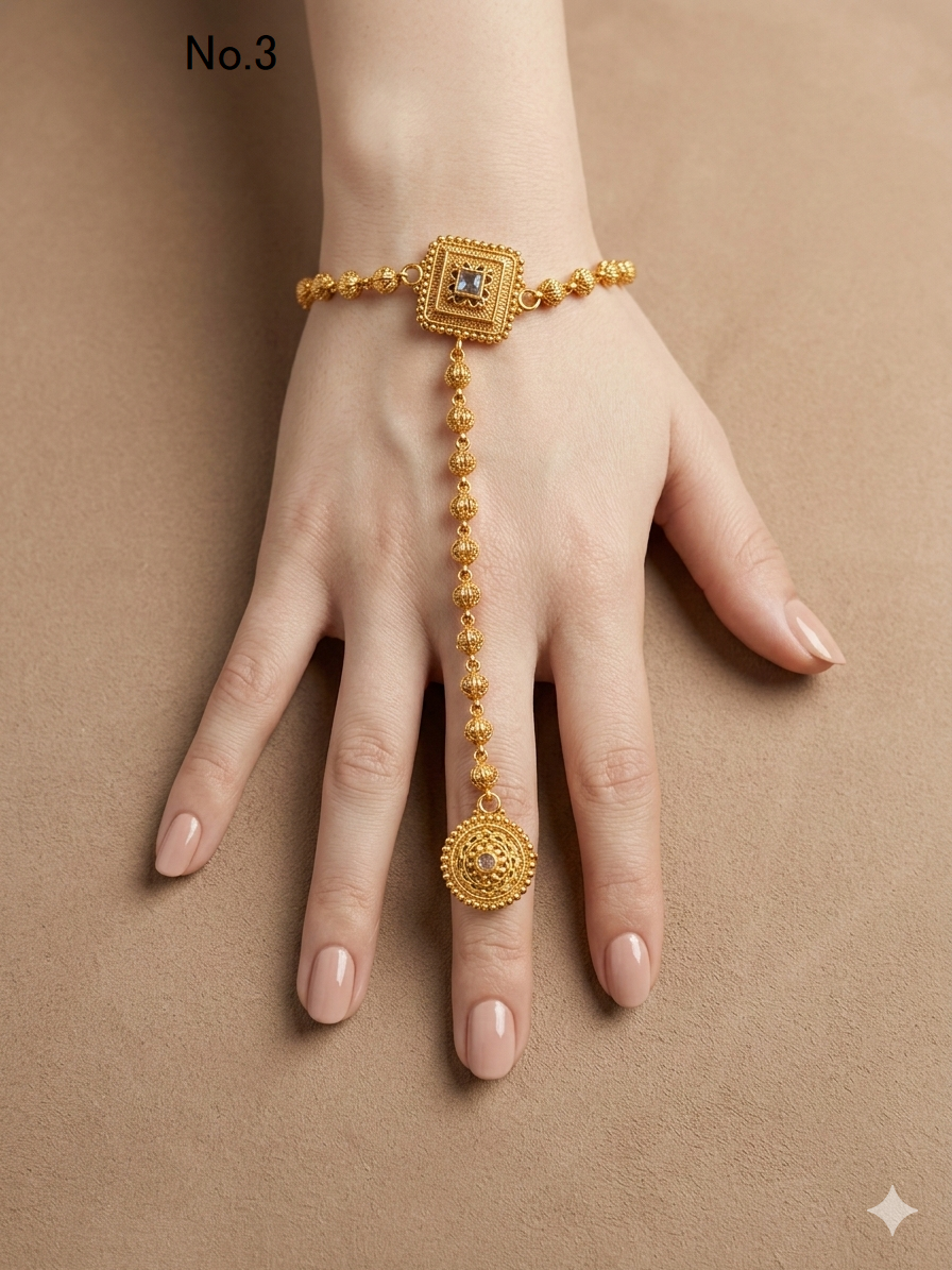 Hand Bracelets Gold Bridal Pair Finger Ring Panja Jewellery