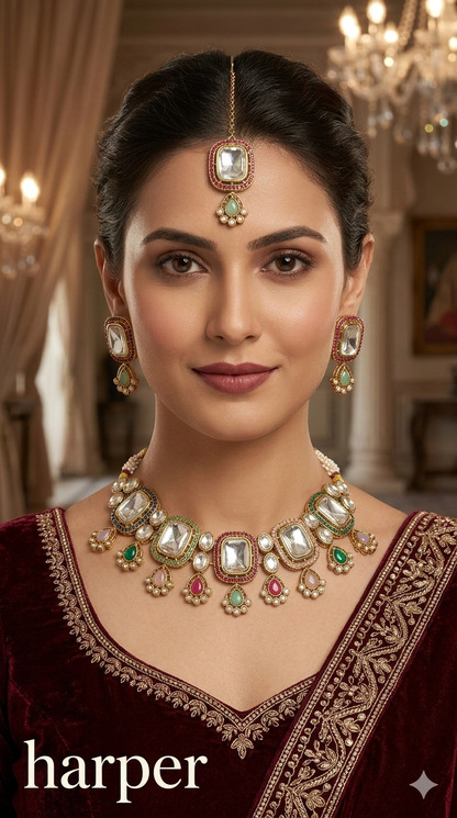 Antique Multi Color Kundan Choker Jewellery Lsg Set